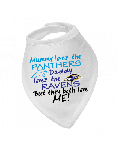 Baby bandana bib Mummy Loves Panthers, Daddy Loves Ravens