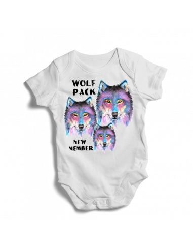 Wolf pack new member, baby bodysuit, purple design