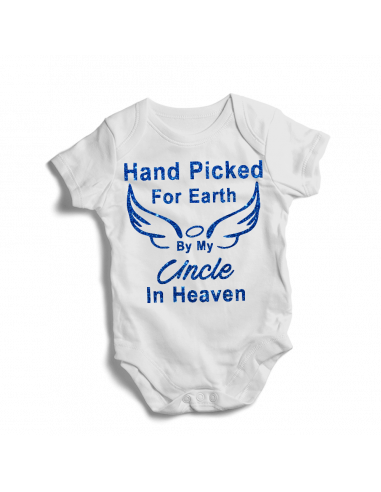 Hand picked for earth by my Uncle in heaven, baby bodysuit with glitter