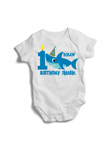 Personalised 1st birthday shark, baby boy bodysuit