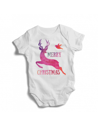Merry Christmas deer & the bird, baby bodysuit