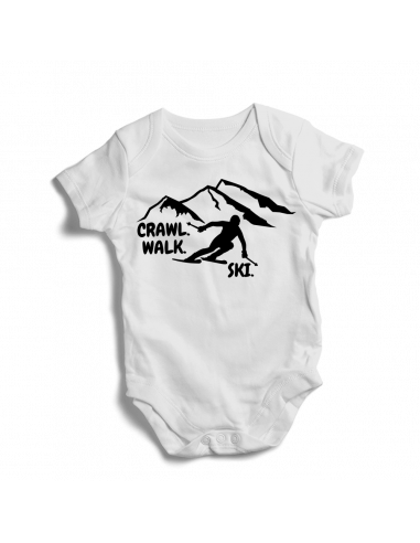 Crawl. Walk. Ski. Black design, baby bodysuit
